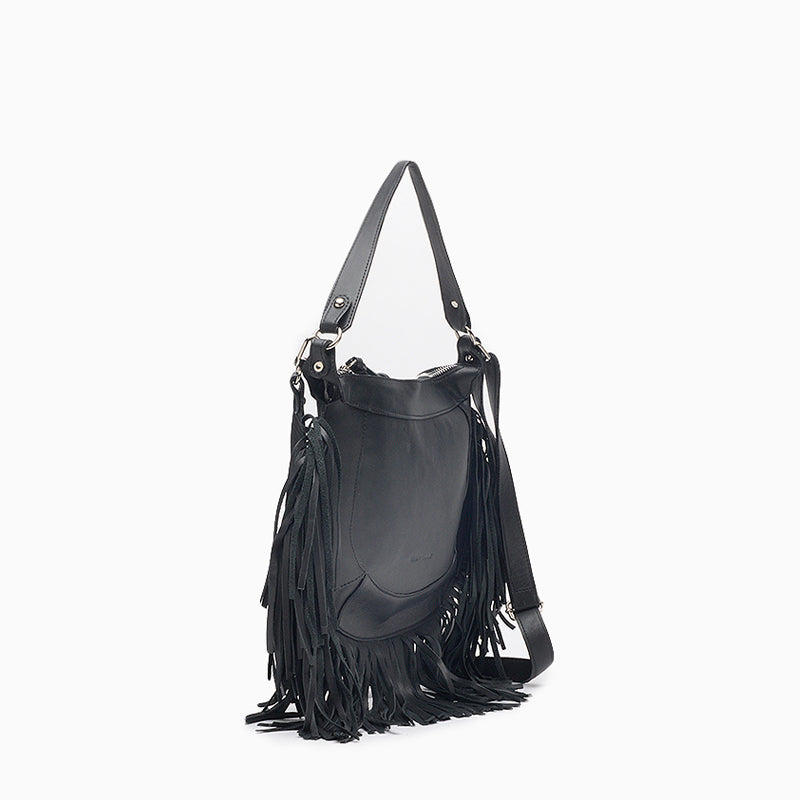 Free Cartera Hush Puppies Negro Bandolera cuero flecos Sharon