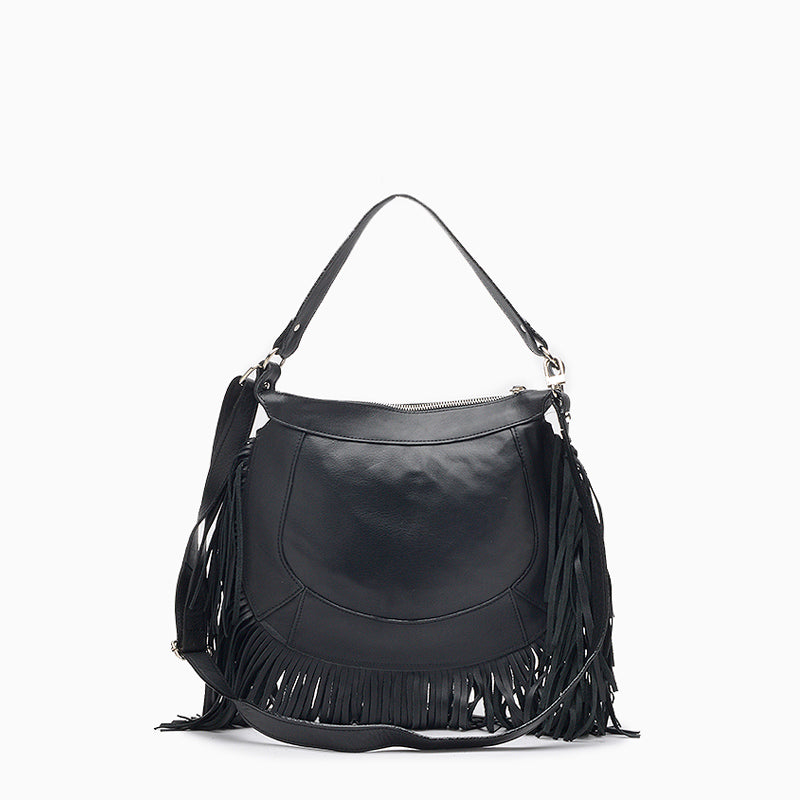 Free Cartera Hush Puppies Negro Bandolera cuero flecos Sharon
