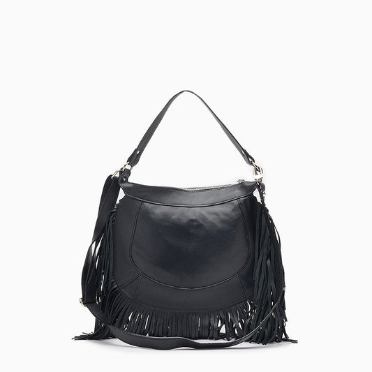 Cartera Hush Puppies Negro Bandolera cuero flecos Sharon
